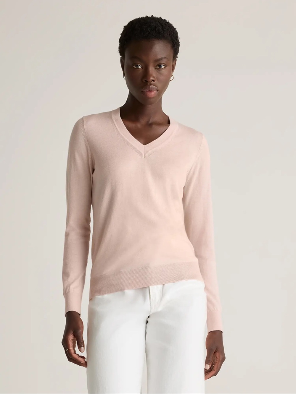 Quince Lightweight Cotton Cashmere Sweater in Sugar Stone Size L NWT